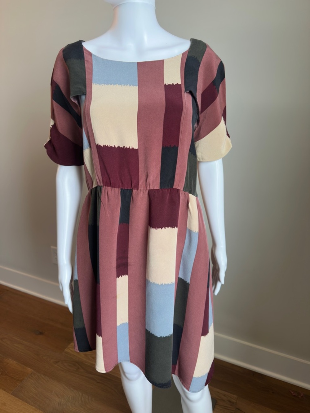 Women's Multi-Block Pattern Short Sleeve Dress - Pink